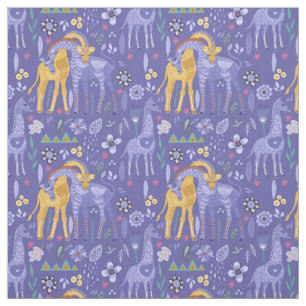 Paarse Blauwgroen Gele Giraffes Monogram Stof