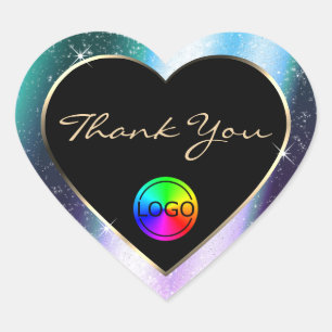 Paarse Blauwgroen Glitter Lijst Bedankt met Logo Hart Sticker