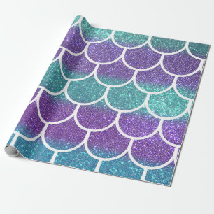 Paarse Blauwgroen Glitter Mermaid Scallop-schalen Cadeaupapier