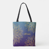 Paarse Blauwgroen Gradient Faux Gold Mandala Draagtas (Achterkant)