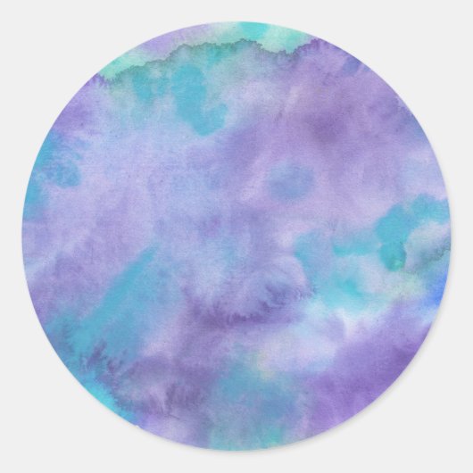 Paarse Blauwgroen groene Abstracte Waterverf Ronde Sticker (Voorkant)