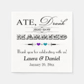 Paarse, Blauwgroen Harten, Scrolls Trouwservetten Servet (Voorkant)