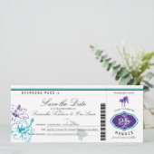 Paarse Blauwgroen Hibiscus Flower Hawaii Boarding Save The Date (Staand voorkant)