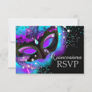 Paarse & Blauwgroen Masquerade Quinceanera RSVP