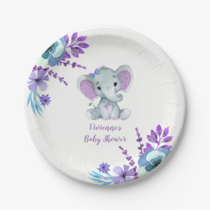 Paarse Blauwgroen Olifant Bord 4 Baby shower, Verj