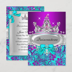 Paarse Blauwgroen Shimmer Tiara Quinceanera Uitnod Kaart