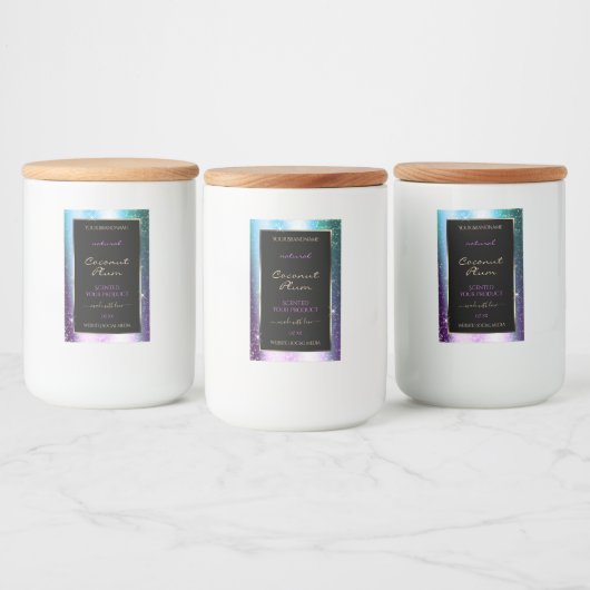 Paarse Blauwgroen Sparkle Glitter Lijst Productlab Voedselcontainer Etiket (Flessen)