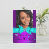 Paarse Blauwgroen Sweet 16 Birthday Party Diamond  Kaart (Staand voorkant)