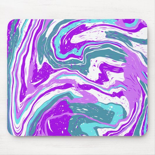 Paarse, Blauwgroen, Turquoise Marble Fluid Art Muismat (Voorkant)