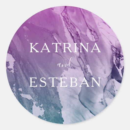 Paarse Blauwgroen verf textuur bruiloft gunst Ronde Sticker (Voorkant)