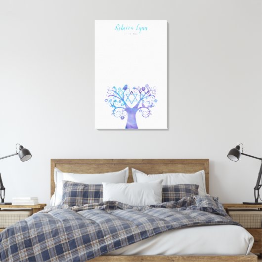 Paarse Blauwgroen Waterverf Bat Mitzvah Canvas Afdruk (Insitu (Slaapkamer))