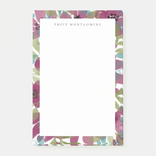 Paarse Blauwgroen Waterverf Bloem tuinmonogram Post-it® Notes (Voorkant)