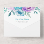 Paarse Blauwgroen Waterverf Floral Bat Mitzvah All In One Uitnodiging (Achterkant)