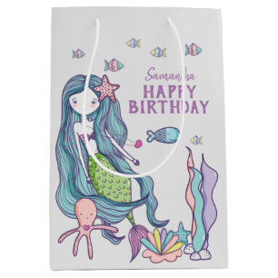 Paarse Blauwgroen Zeemeermin Happy Birthday - Gepe Medium Cadeauzakje