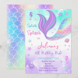 Paarse Blauwgroen Zeemeermin Onder het Zee Verjaar Kaart