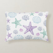 Paarse Blauwgroen Zeeschelp Zeesterren Kustschelpe Accent Kussen (Voorkant)