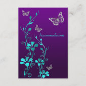 Paarse Blauwgroen zilveren bloemen, vlinders behui Informatiekaartje (Voorkant)