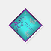 Paarse Blauwgroen zilveren bloemen, vlinders serve Servetten (Hoek)