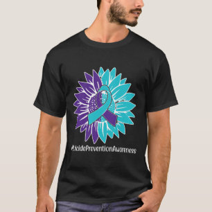 Paarse Blauwgroen Zonnebloem Ribbon Zelfmoordpreve T-shirt