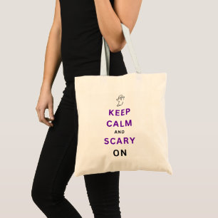 Paarse Blijf kalm en eng op Halloween Ghost Hunt Tote Bag