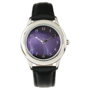 Paarse bliksem in een nachtwoestijn-dun Storm Horloge
