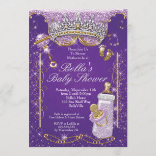 Paarse Bling Glitter Baby Shower Uitnodigingen