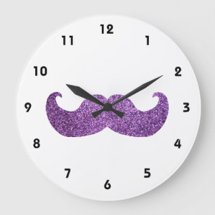 Paarse Bling snor (Faux Glitter Graphic) Grote Klok