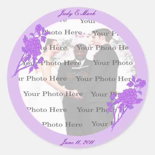 Paarse Bloem Aangepaste Bruiloft Stickers (Voorkant)