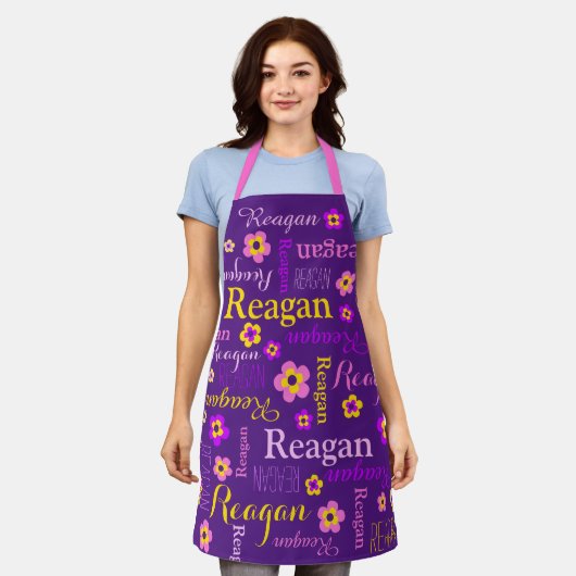 Paarse bloem aangepaste naam Reagan Schort (Gedragen)