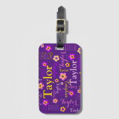 Paarse bloem aangepaste naam Taylor art Bagagelabel (Voorkant (verticaal))