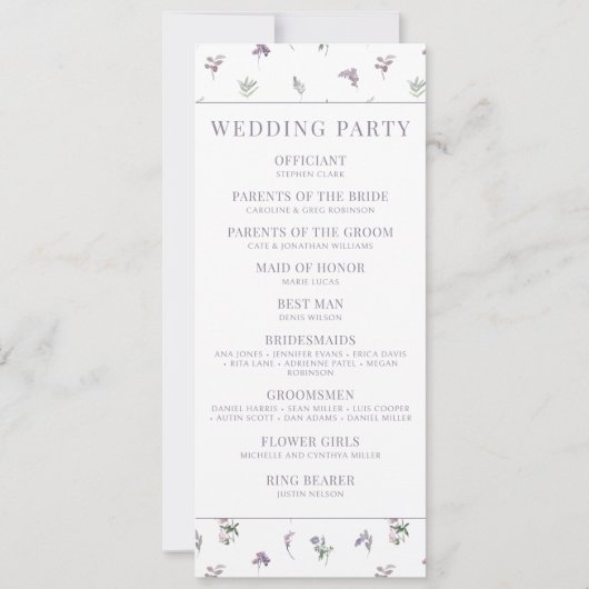 Paarse bloem bloeit botanische bruiloft programma' (Achterkant)