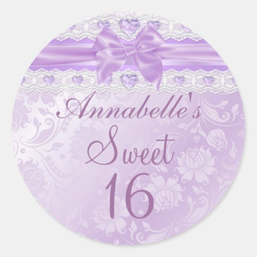 Paarse Bloem & Bow Sweet 16 Sticker (Voorkant)