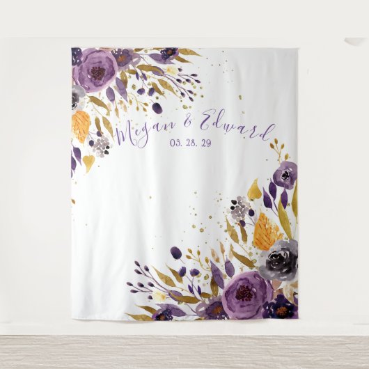 Paarse Bloem Bruiloft Achtergrond Ontvangst Decora Wandkleed (Voorkant)