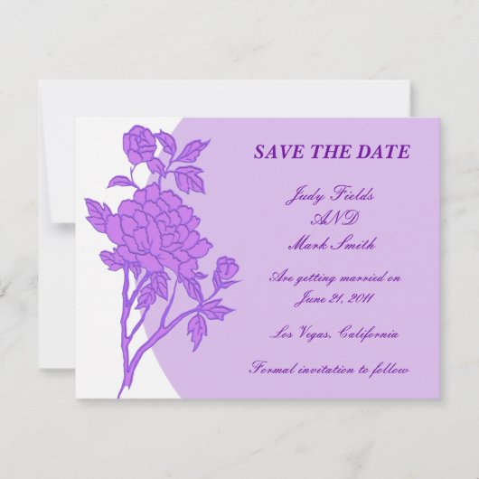 Paarse Bloem Custom Save The Date Kaart (Voorkant)