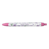 Paarse bloem Ditsy Style Monogrammed Zwarte Inkt Pen (Voorkant)