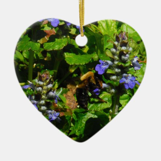 Paarse Bloem en Bumble Bee Keramisch Ornament (Voorkant)