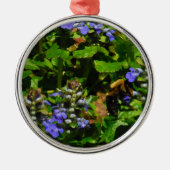 Paarse Bloem en Bumble Bee Metalen Ornament (Voorkant)