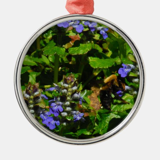 Paarse Bloem en Bumble Bee Metalen Ornament (Voorkant)