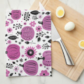 Paarse bloem en schattig pompoenpatroon theedoek (Quarter Fold)