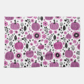 Paarse bloem en schattig pompoenpatroon theedoek (Horizontaal)
