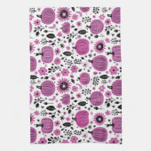 Paarse bloem en schattig pompoenpatroon theedoek (Verticaal)