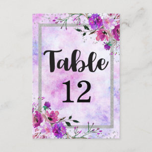 Paarse Bloem en Zilveren Tafel Nummer Zitplaatskaa Kaart