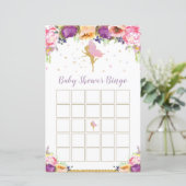 Paarse Bloem Fee Baby Shower Bingo Spel (Staand voorkant)