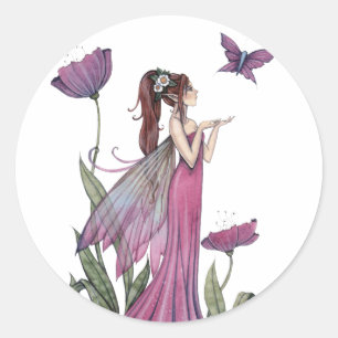 Paarse Bloem Fee en Vlinder Stickers