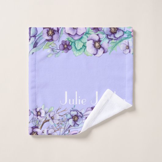 Paarse bloem - gepersonaliseerd bad handdoek (Wasdoekje)