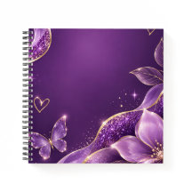 Paarse Bloem Glitter Spiraal Notebook