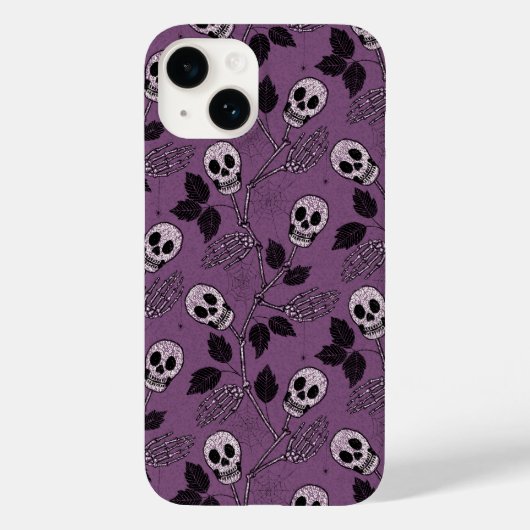 Paarse Bloem Gothic Schedel Case-Mate iPhone Case (Achterkant)