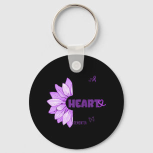 Paarse Bloem Hart Heimer's Dementia Awareness Sleutelhanger