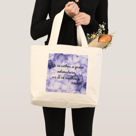 Paarse bloem Helen Keller citeert canvas tas. Grote Tote Bag (Voorkant (product))