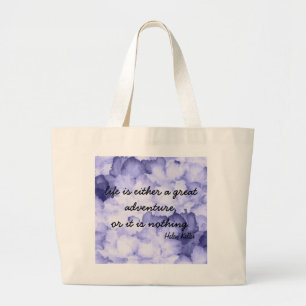 Paarse bloem Helen Keller citeert canvas tas. Grote Tote Bag